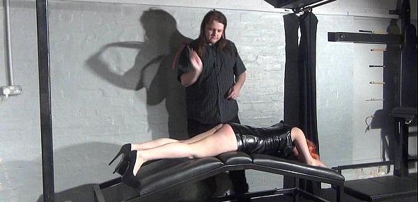  Spanking of Tiny amateur slavegirl in leather dungeon fetish and corporal punish